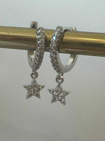 Christmas Sparkle Star Earrings - Silver