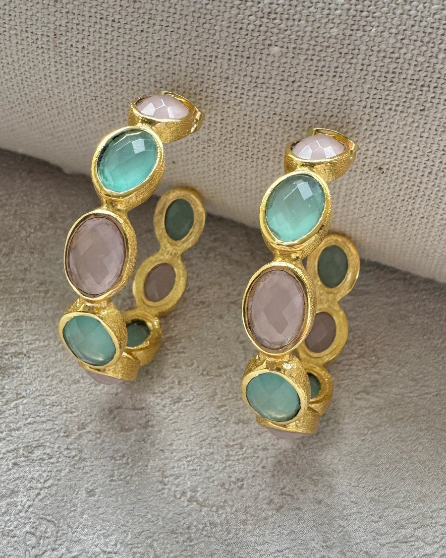 Esme Rose Quartz & Amazonite Hoop Earrings