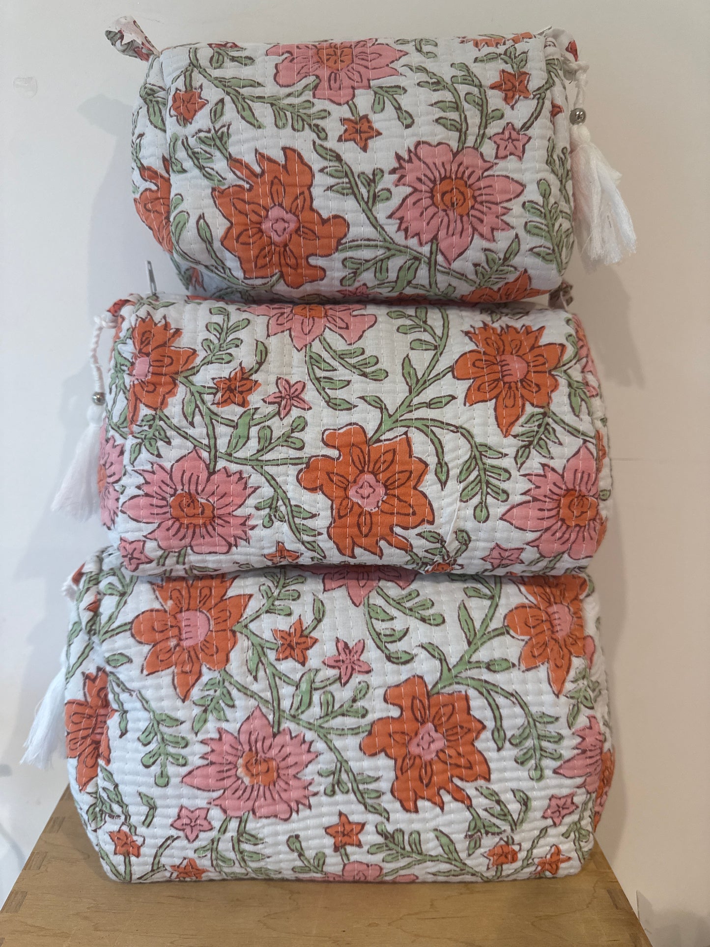 Wash Bag SETS OF 3 - Orange and Pink Flowers