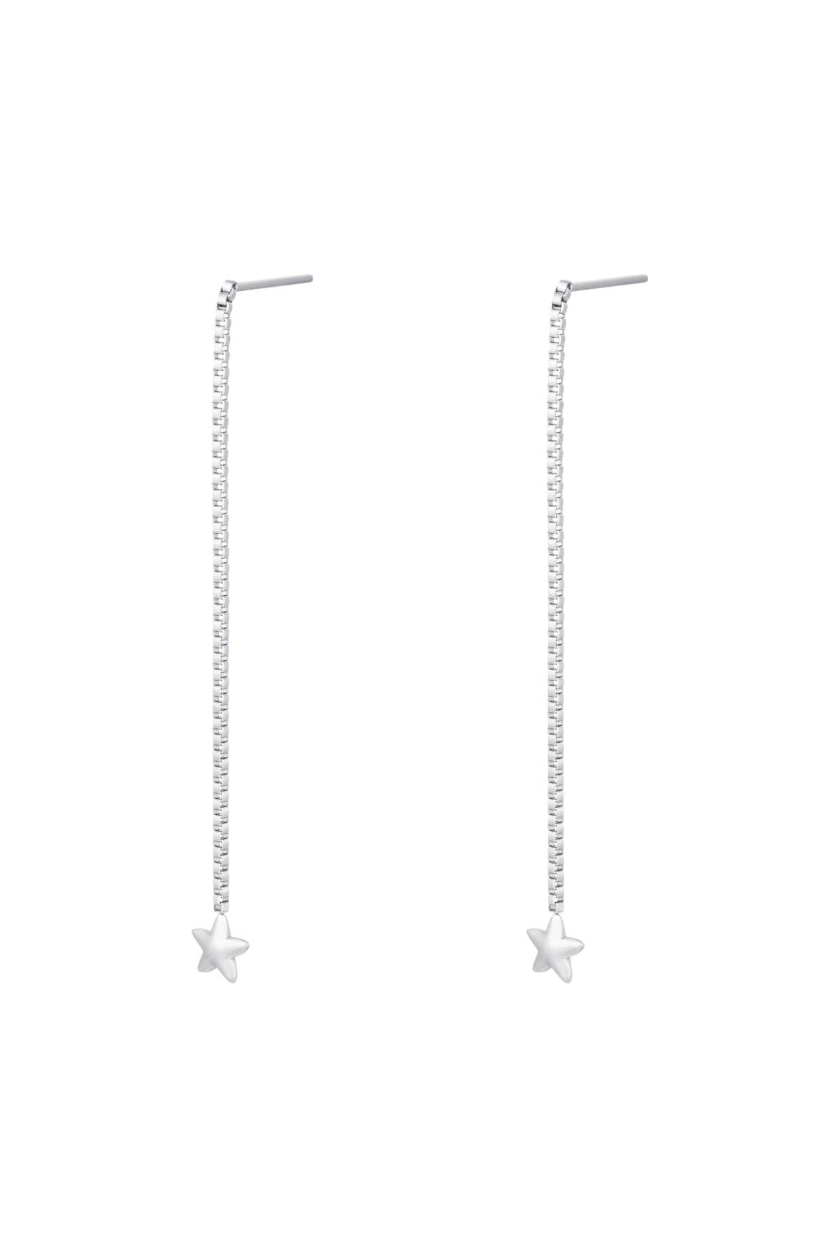 Long Star Earrings - Silver