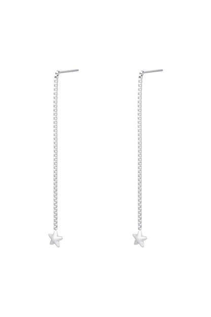 Long Star Earrings - Silver