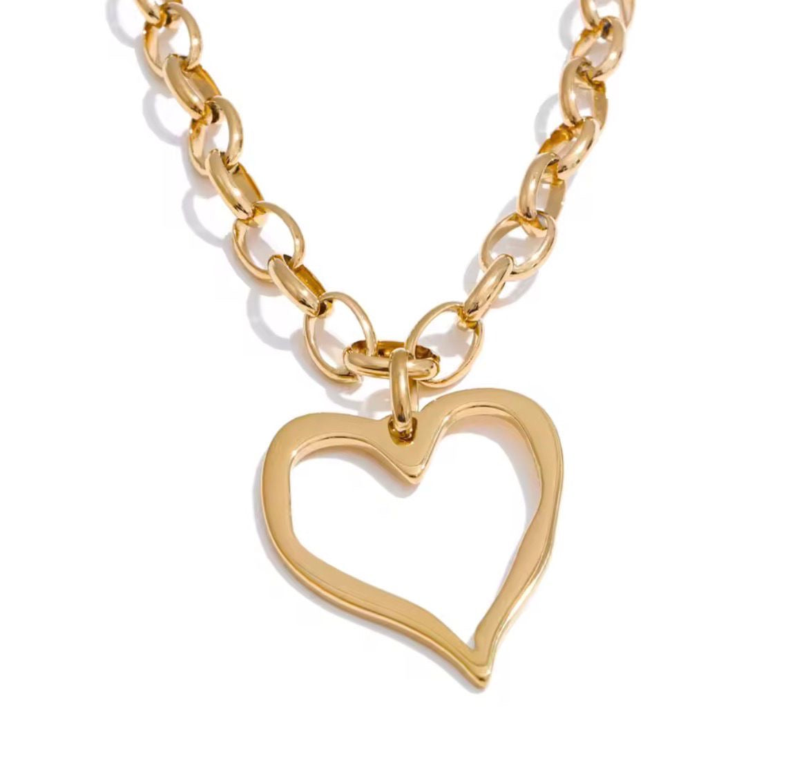 Love Heart Link Necklace - Gold