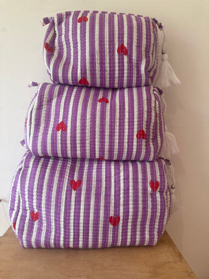 Wash Bag SETS OF 3 - Red Hearts