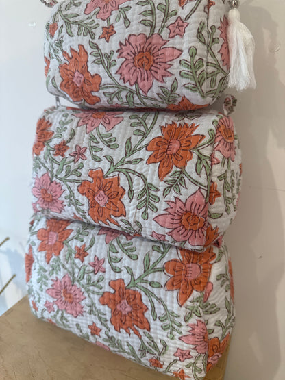 Wash Bag SETS OF 3 - Orange and Pink Flowers