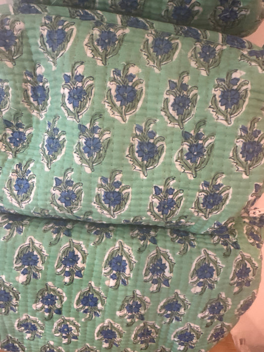 Wash Bag SETS OF 3 -Mint Green Blue Flowers