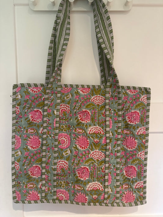 Cotton Tote Bag - Pale Green Meadow