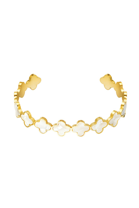 Gold & White Clover Bangle
