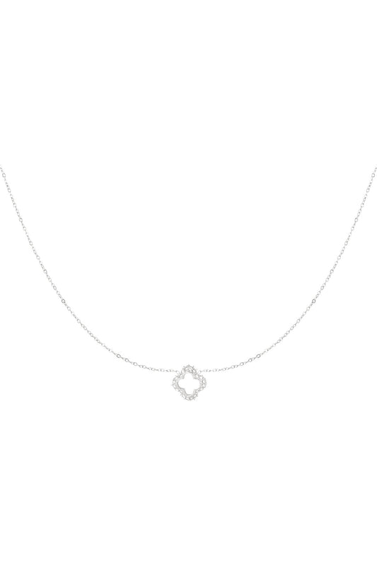 Clover Necklace With Sparkle - Silver