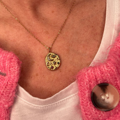 Gold Moon Eye & Star Disc Necklace