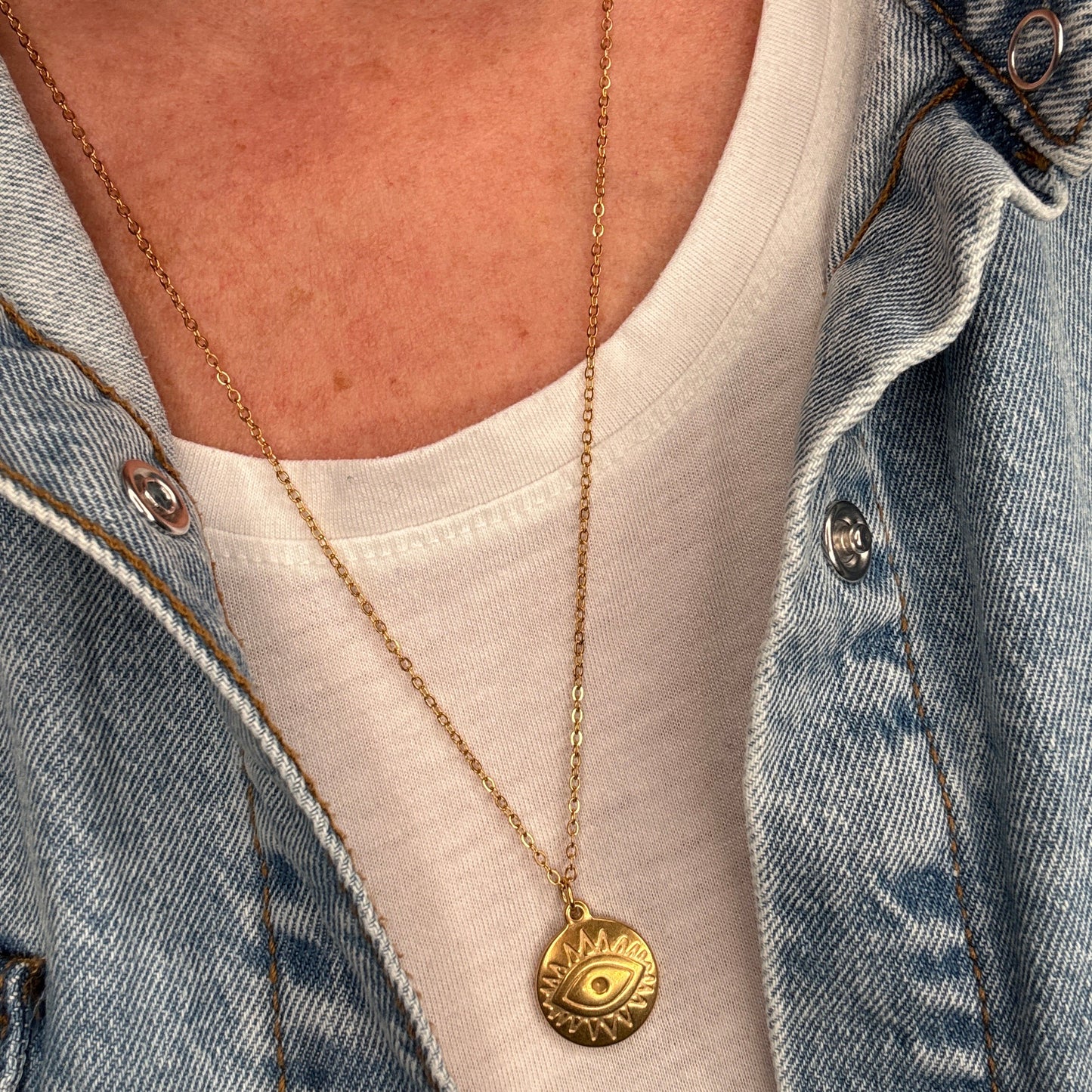 Eye Disc Extra Long Chain Necklace - Gold