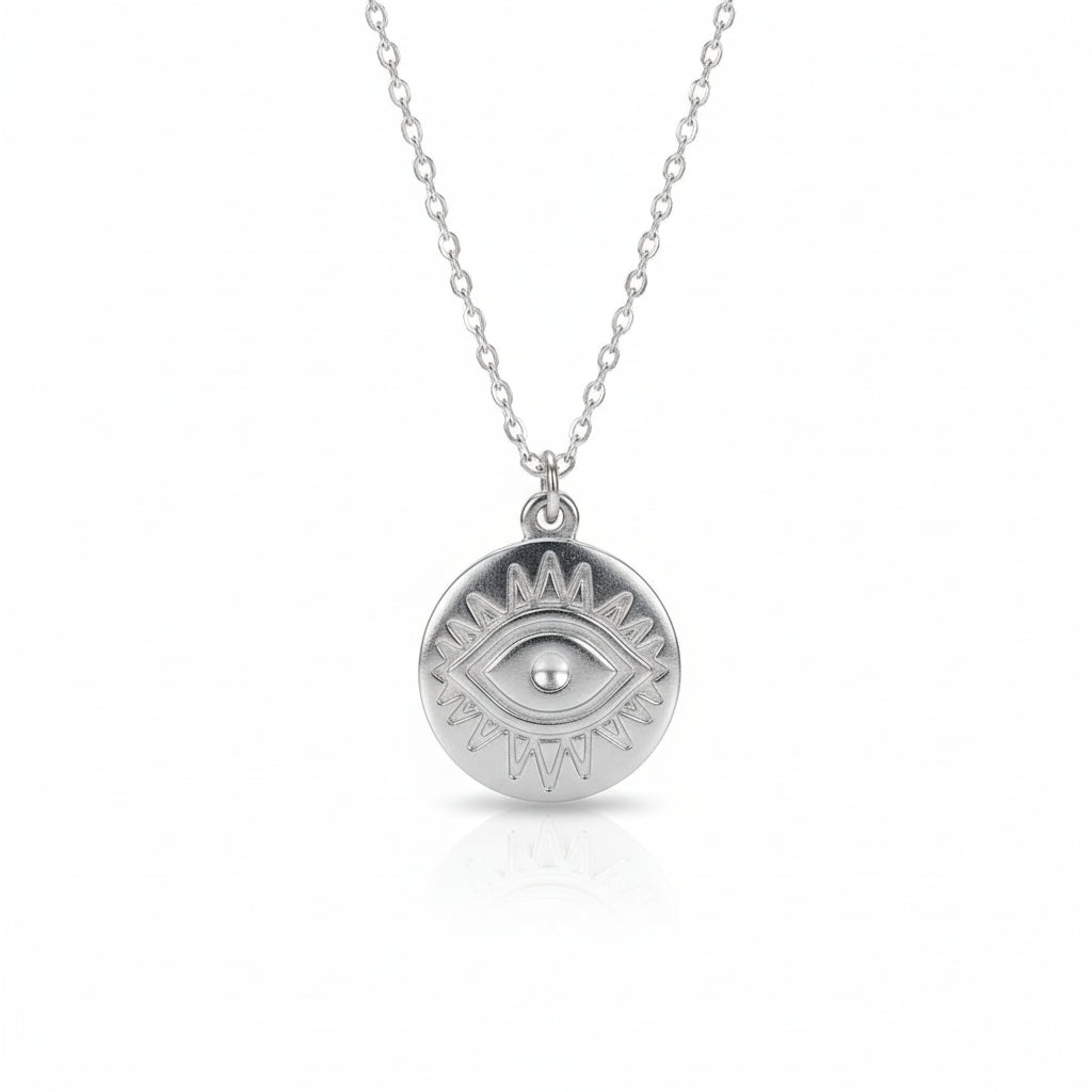 Eye Disc Extra Long Chain Necklace - Silver