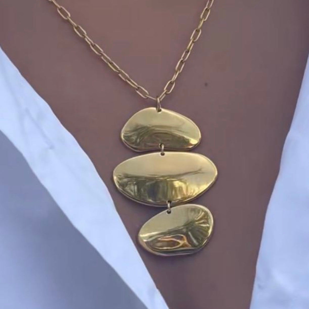 Gold Triple Statement Pendant Necklace