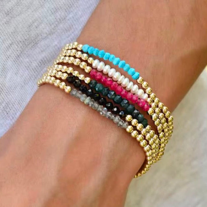 Summer Beads With Turquoise Stones Bracelet - Gold