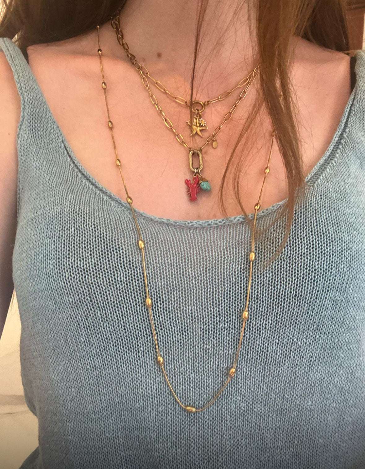 Coffee Bean Extra Long Necklace - Gold