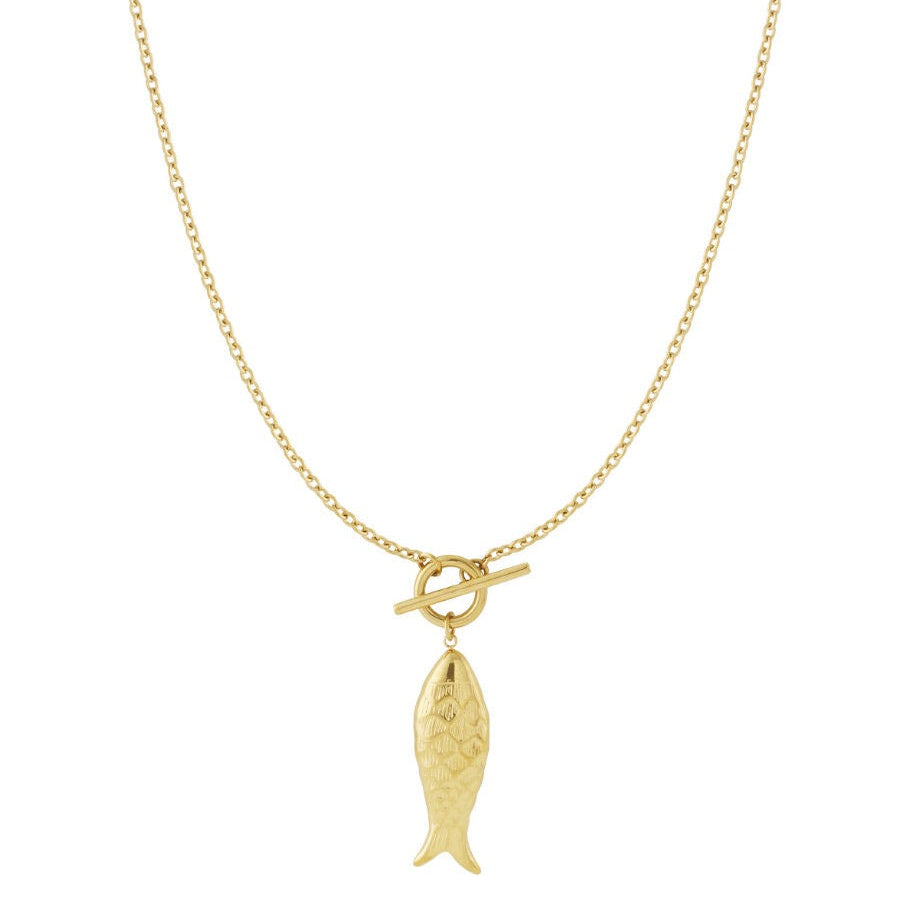 Hannah's Long Fish Pendant Necklace - Gold