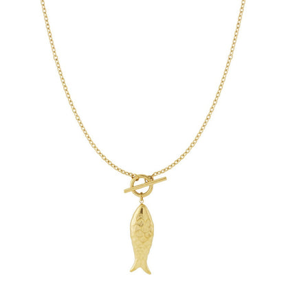 Hannah's Long Fish Pendant Necklace - Gold