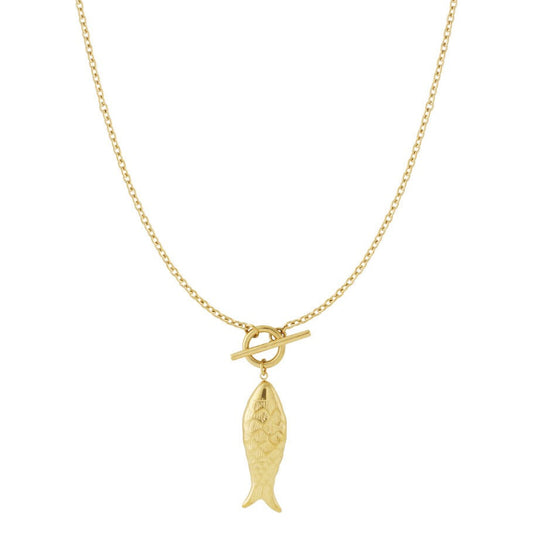 Hannah's Long Fish Pendant Necklace - Gold