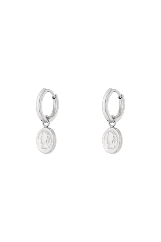 Vintage Coin Hoop Earrings - Silver