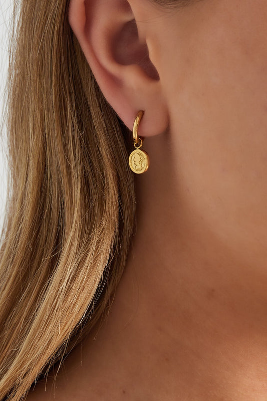 Vintage Coin Hoop Earrings - Gold