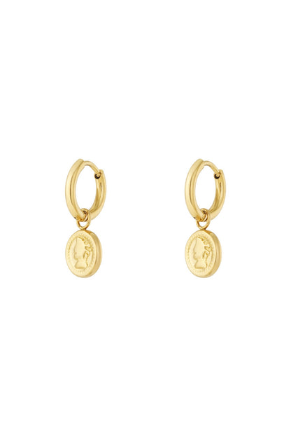 Vintage Coin Hoop Earrings - Gold