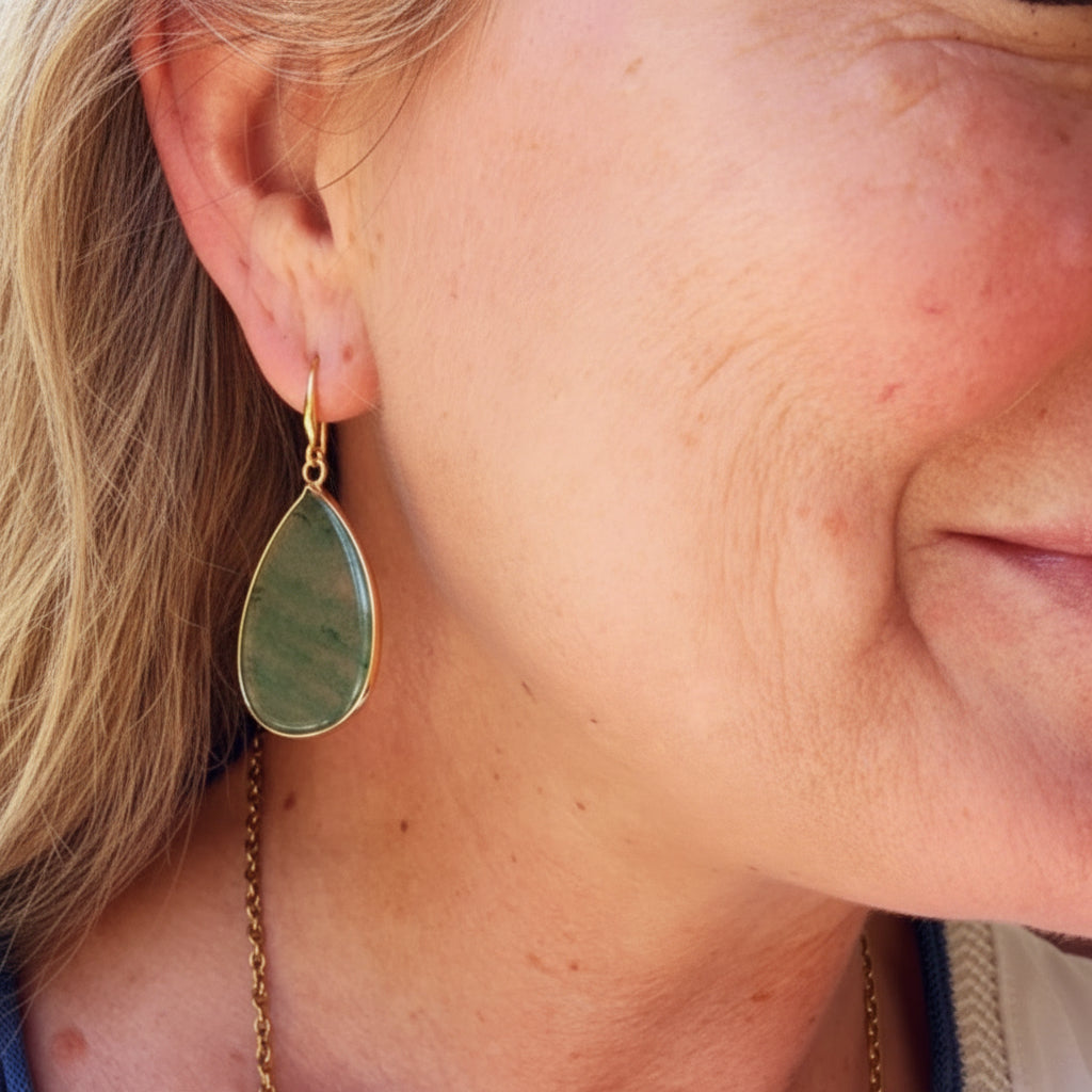 Hannah's Big Green Oval  Droplet Earrings