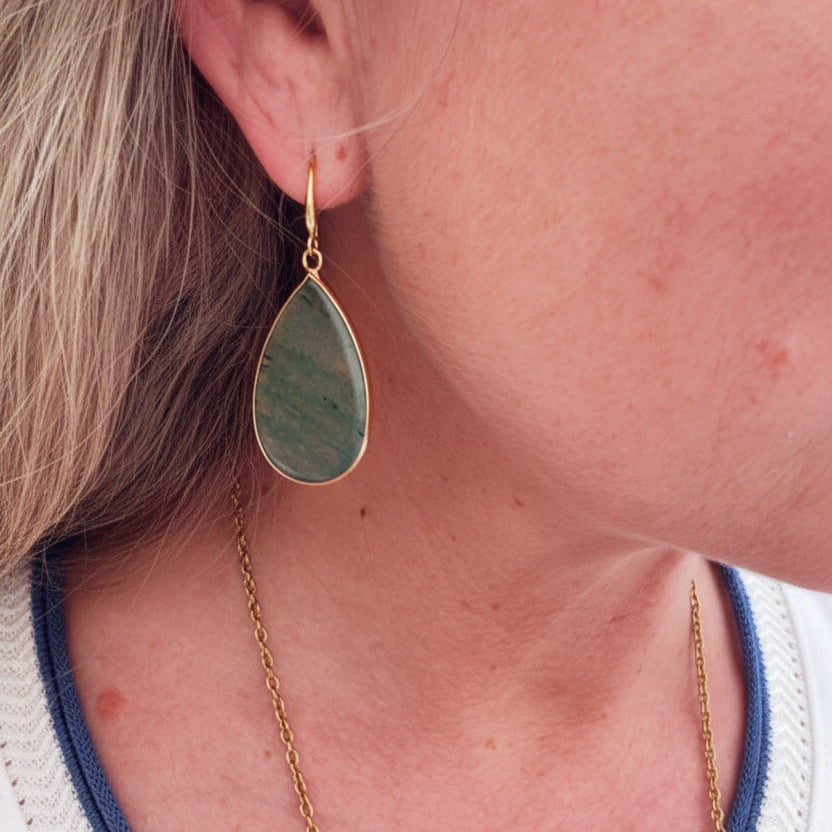 Hannah's Big Green Oval  Droplet Earrings