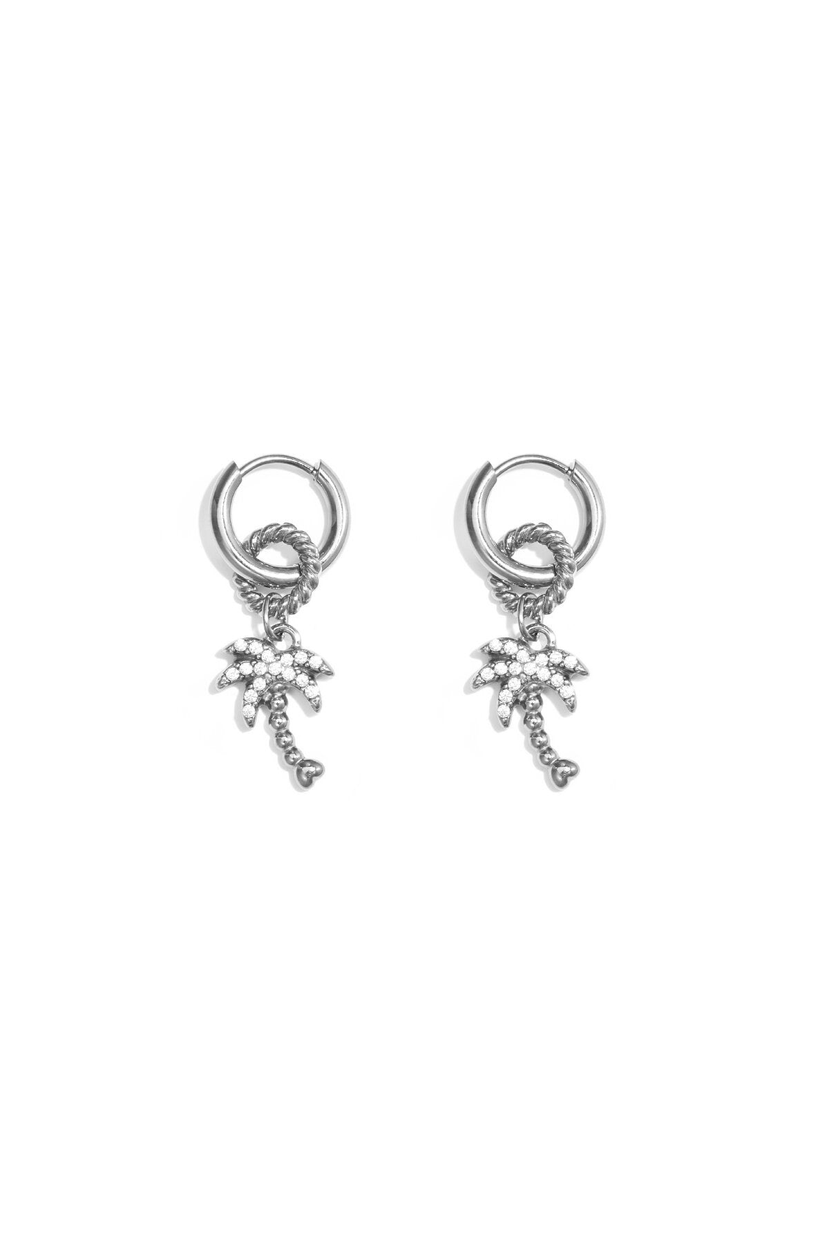 Summer Palm Tree Earrings - Silver