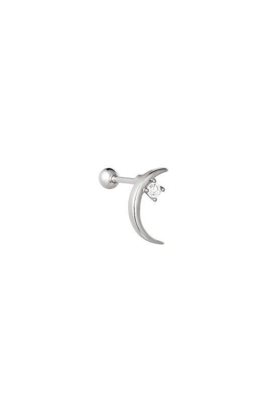 Single Sparkling Moon Earring - Silver