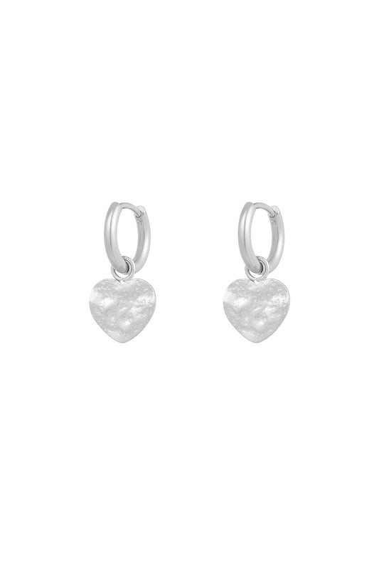 Bashed Heart Earrings -  Silver