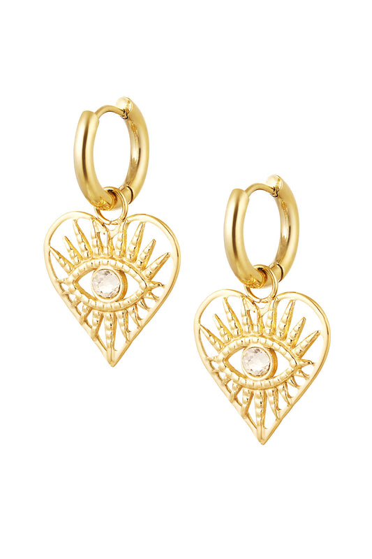 Heart & Eye Earring - Gold