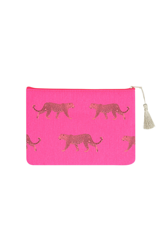 Leopard Make Up Bag - Hot Pink