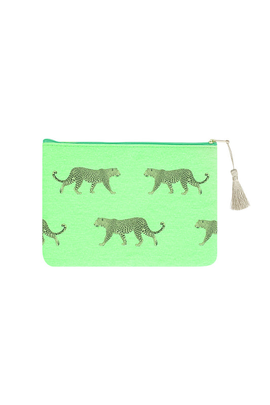 Leopard Make Up Bag - Green