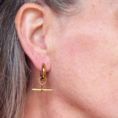 Chunky T Bar Hoops - Gold