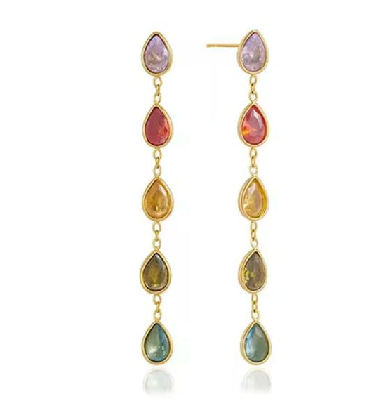 Rainbow Drop Earrings - Gold