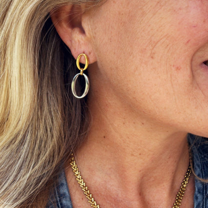 Two Tone Oval Drop Earrings