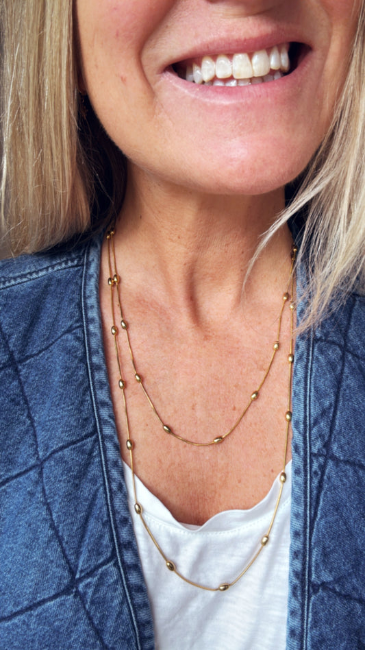 Coffee Bean Extra Long Necklace - Gold