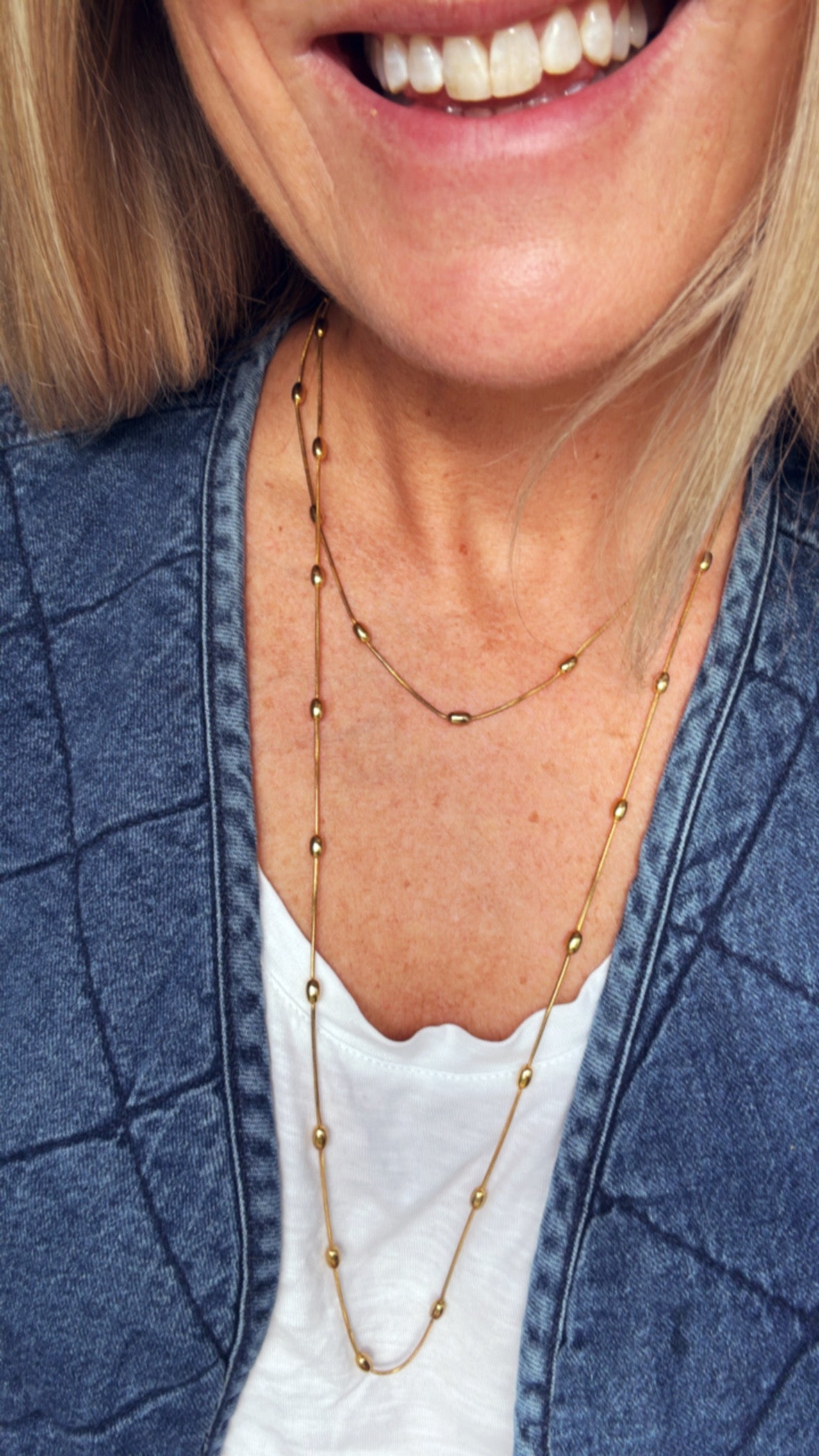Coffee Bean Extra Long Necklace - Gold