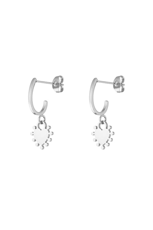 Dangling Heart Earrings - Silver