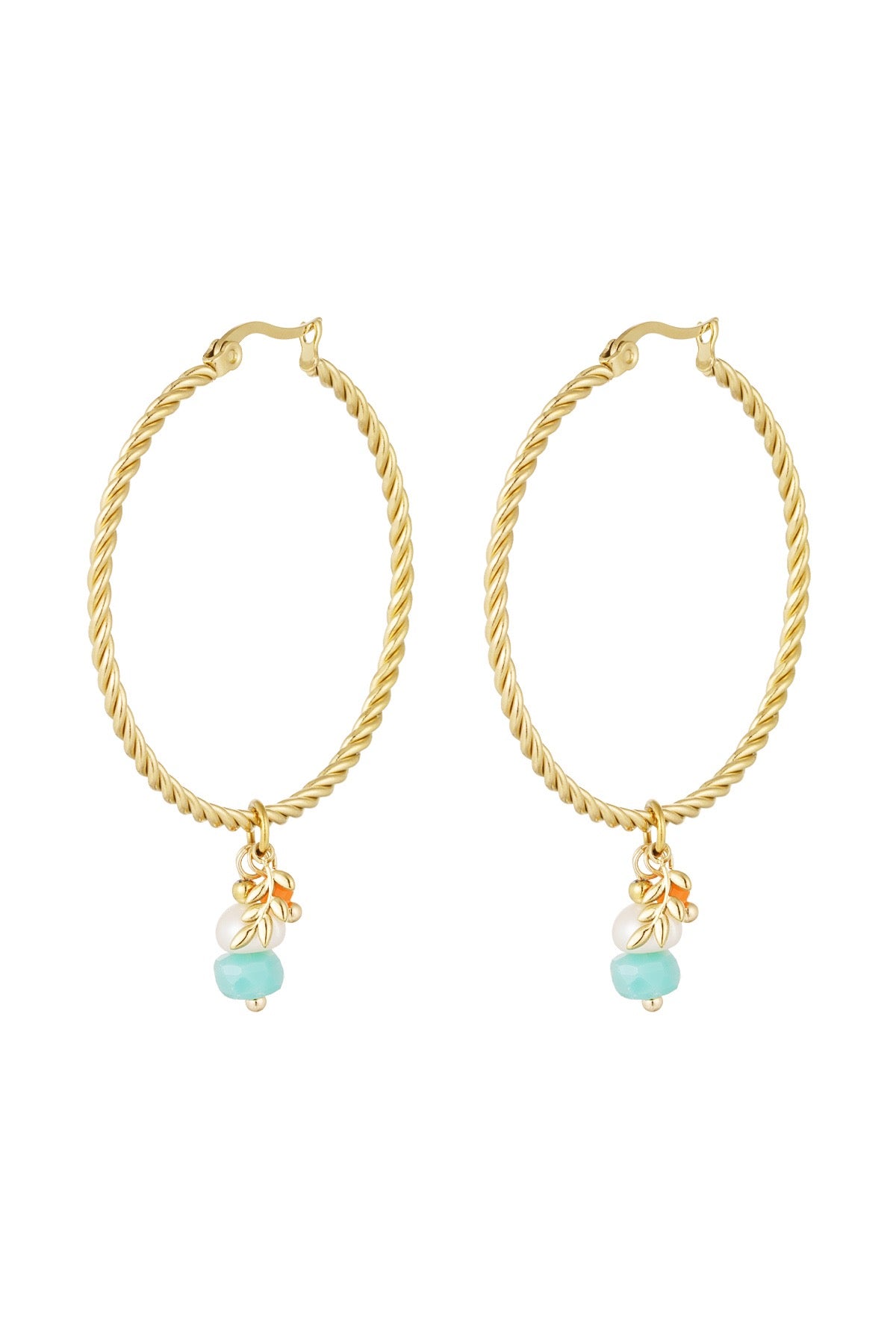 Twisted Hoops With Stone Charms - Gold