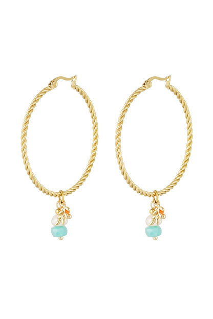 Twisted Hoops With Stone Charms - Gold
