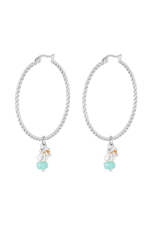 Twisted Hoops With Stone Charms - Silver