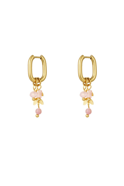 Gold Leaf Earrings with Pink Beads