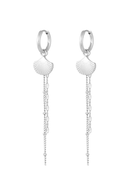 Shell Chain Hoop Earrings - Silver