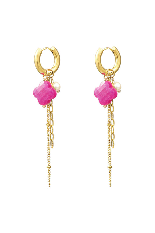 Clover Chain Hoop Earrings - Hot Pink