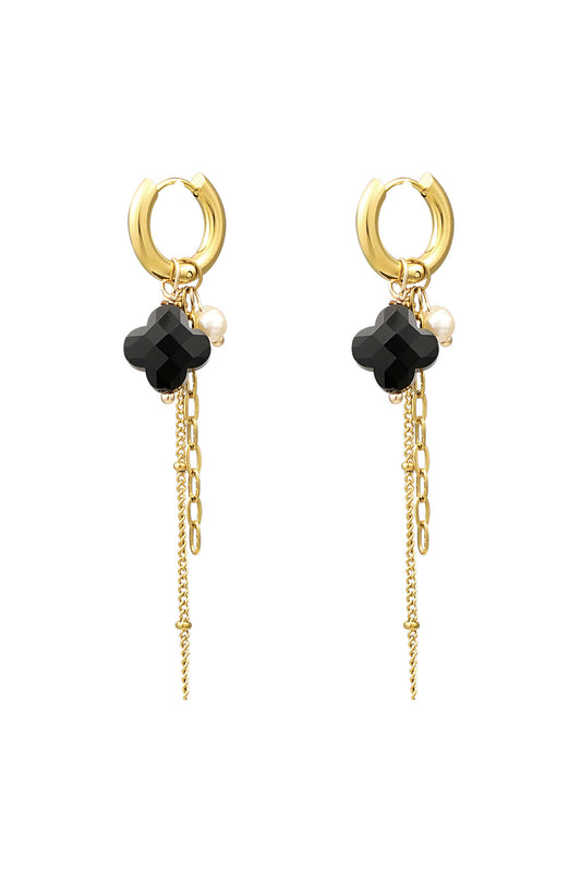 Clover Chain Hoop Earrings - Black