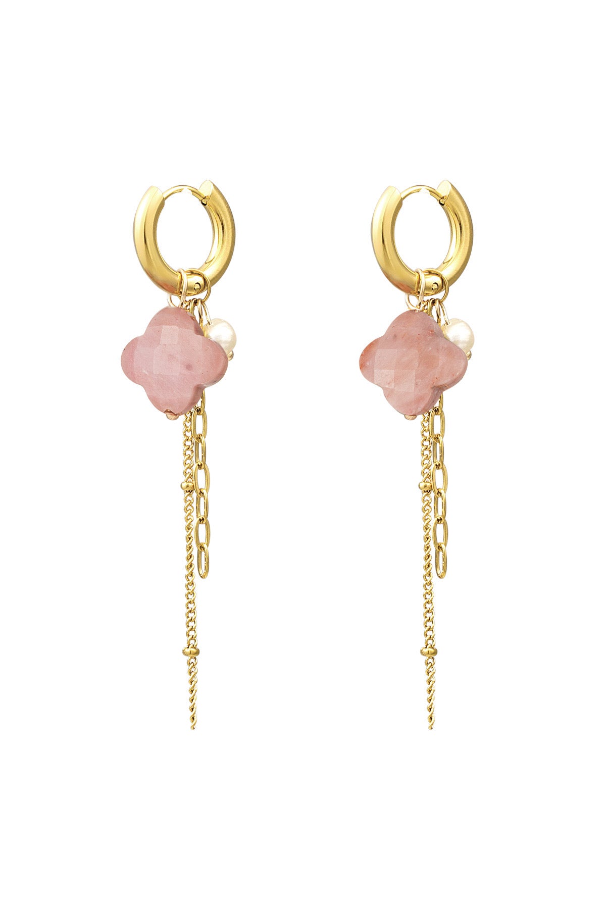 Clover Chain Hoop Earrings - Pale Pink