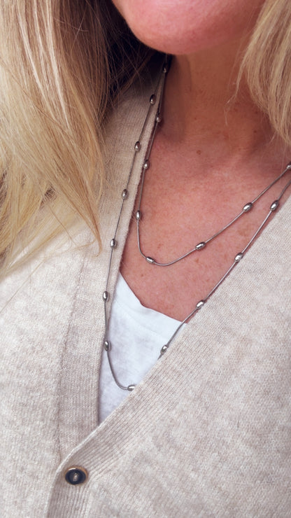 Coffee Bean Extra Long Necklace - Silver