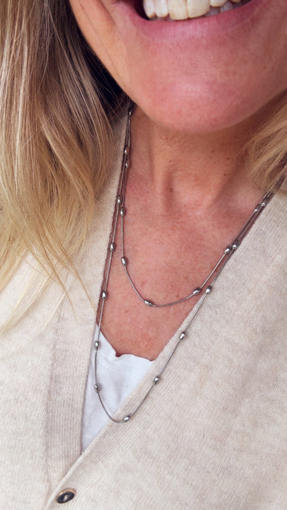 Coffee Bean Extra Long Necklace - Silver