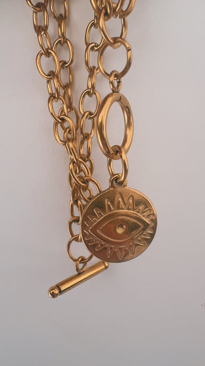 Triple Chain Eye Bracelet - Gold