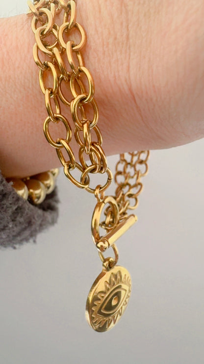 Triple Chain Eye Bracelet - Gold